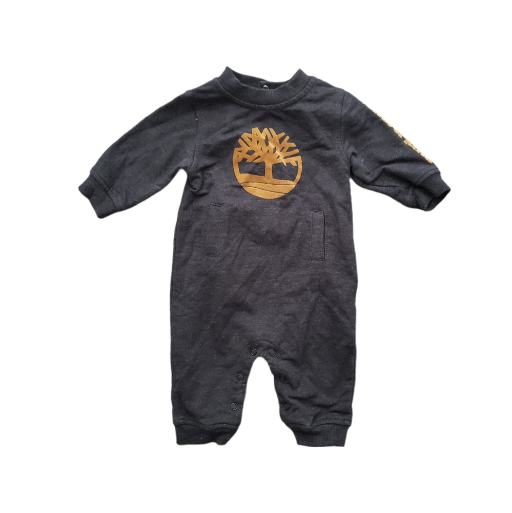 Timberland 0-3 Months Charcoal Grey Logo Sweatshirt Coverall Romper